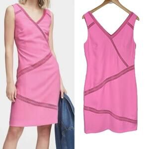 Banana Republic Pink Dress Sheath Embroidered Wedding Guest Barbie NWT 6